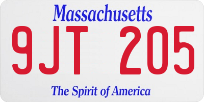 MA license plate 9JT205