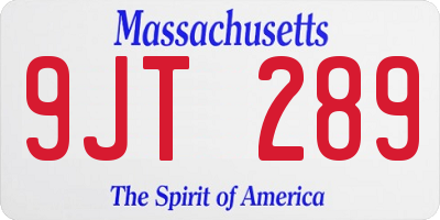 MA license plate 9JT289