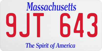 MA license plate 9JT643