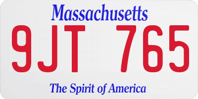 MA license plate 9JT765