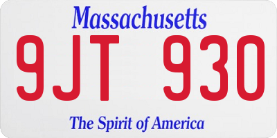 MA license plate 9JT930