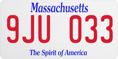 MA license plate 9JU033