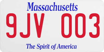 MA license plate 9JV003