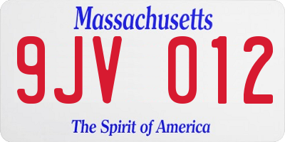 MA license plate 9JV012