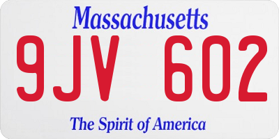 MA license plate 9JV602