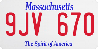 MA license plate 9JV670