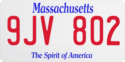 MA license plate 9JV802