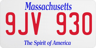 MA license plate 9JV930