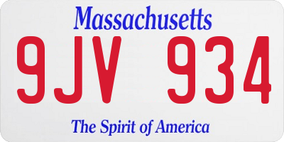 MA license plate 9JV934