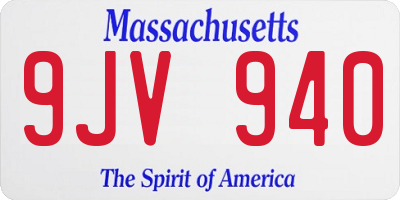 MA license plate 9JV940