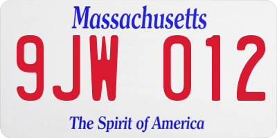 MA license plate 9JW012