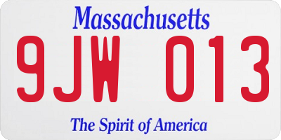 MA license plate 9JW013
