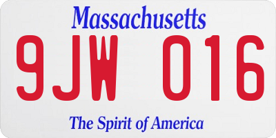 MA license plate 9JW016