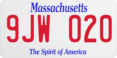 MA license plate 9JW020