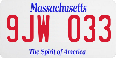 MA license plate 9JW033