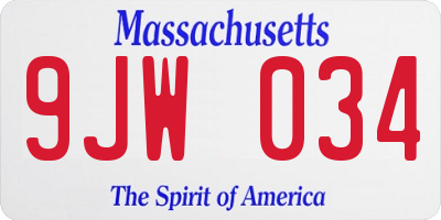 MA license plate 9JW034