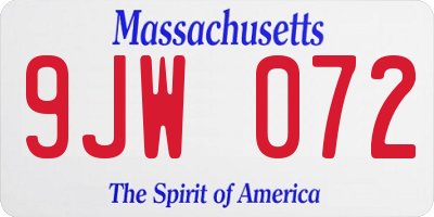 MA license plate 9JW072