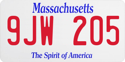 MA license plate 9JW205
