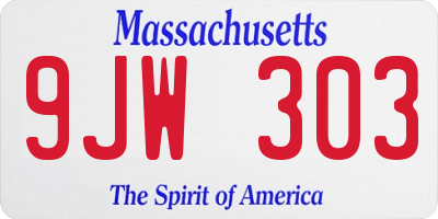 MA license plate 9JW303