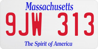 MA license plate 9JW313