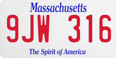 MA license plate 9JW316