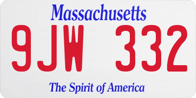 MA license plate 9JW332
