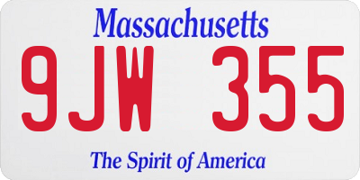 MA license plate 9JW355