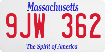 MA license plate 9JW362