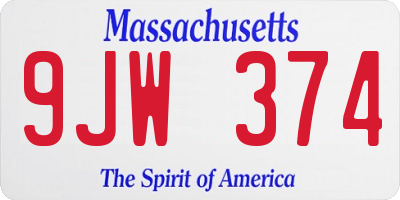 MA license plate 9JW374
