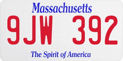 MA license plate 9JW392