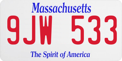 MA license plate 9JW533