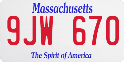 MA license plate 9JW670