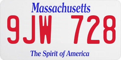 MA license plate 9JW728