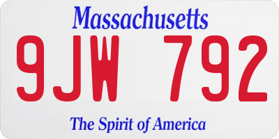 MA license plate 9JW792
