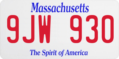 MA license plate 9JW930