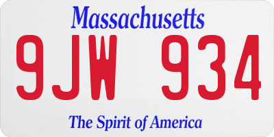 MA license plate 9JW934