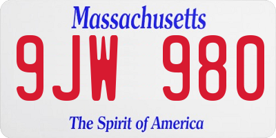MA license plate 9JW980