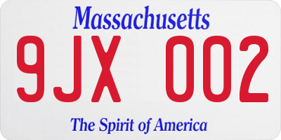 MA license plate 9JX002