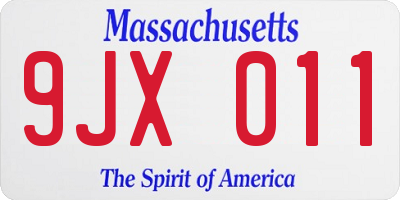 MA license plate 9JX011