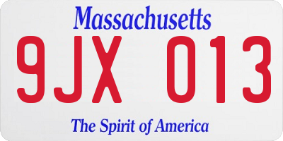 MA license plate 9JX013