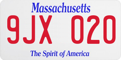 MA license plate 9JX020