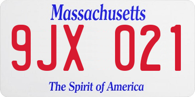 MA license plate 9JX021