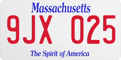 MA license plate 9JX025