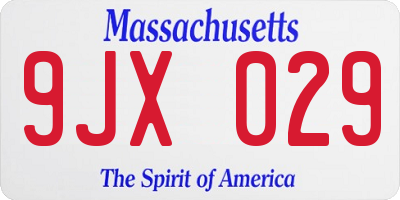 MA license plate 9JX029