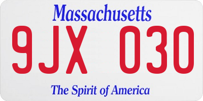 MA license plate 9JX030
