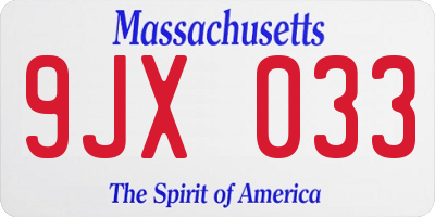 MA license plate 9JX033