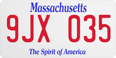 MA license plate 9JX035