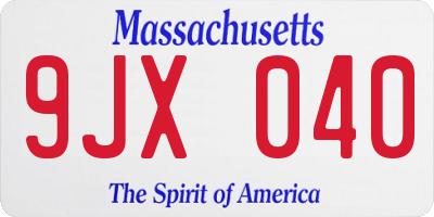 MA license plate 9JX040