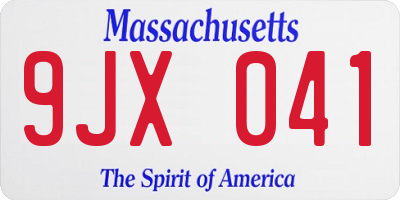 MA license plate 9JX041