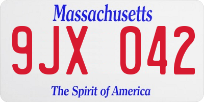 MA license plate 9JX042